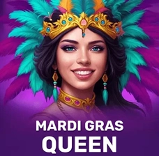 Crowngreen Mardi Gras Queen slot with carnival queen and feathers